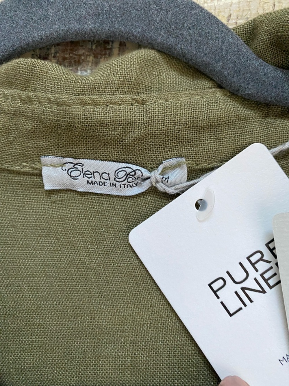 Elena Baldi Linen Relaxed Olive Shirt Dress with Roll-Tab Sleeves, Size M - Picture 2 of 9